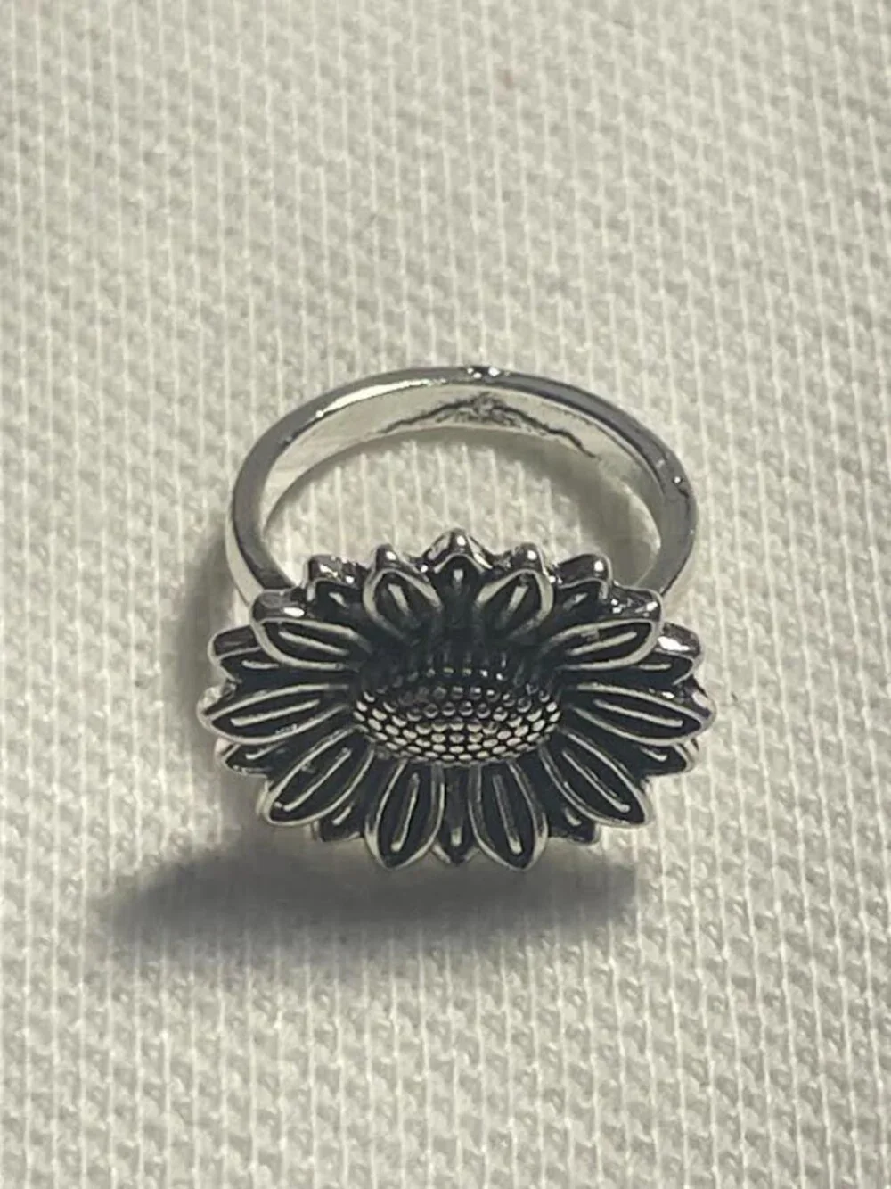 BH024 – Women’s Sunflower Statement Ring | Adjustable Silver Boho Ring | Size 6–